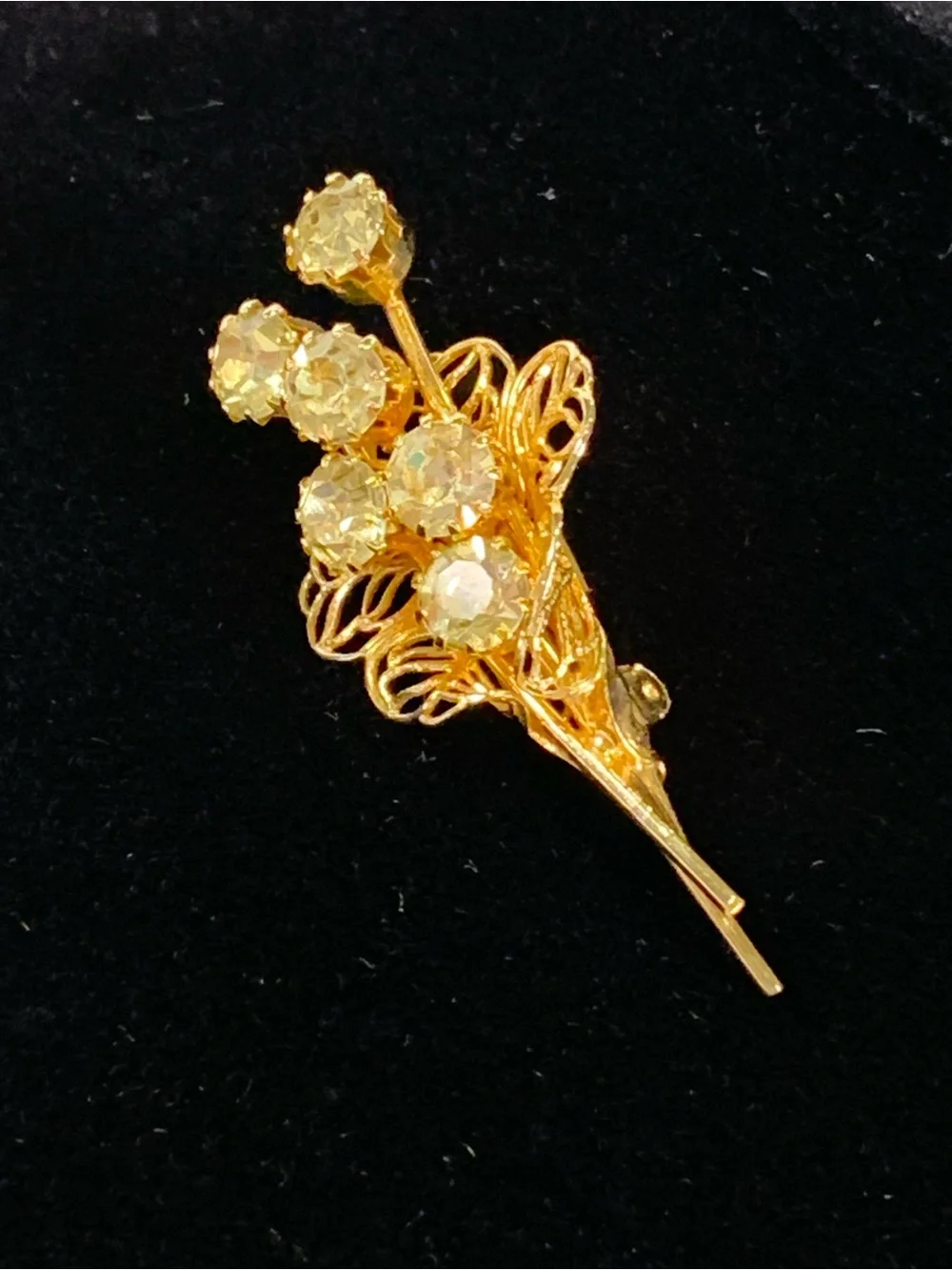 Vintage Gold Tone Filigree Flower Spray Brooch